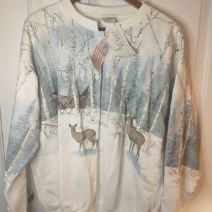 - Artisan's NWT button up sweatshirt size XL beautiful winter scene